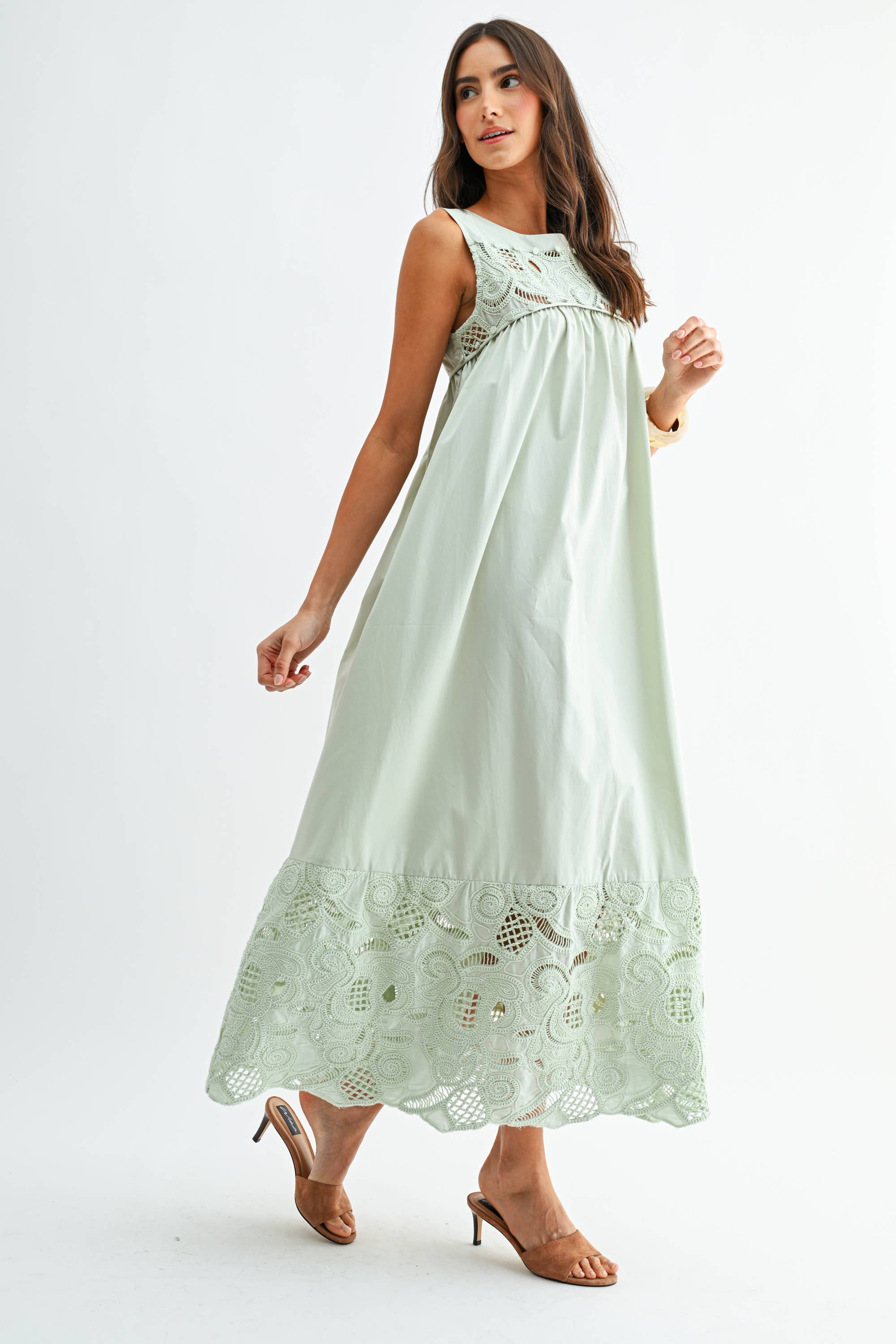 Green Boho Lace Maxi Dress