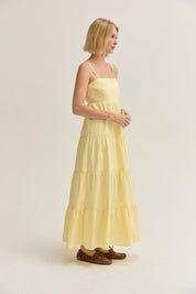 Yellow Iris Poplin Tiered Maxi Dress