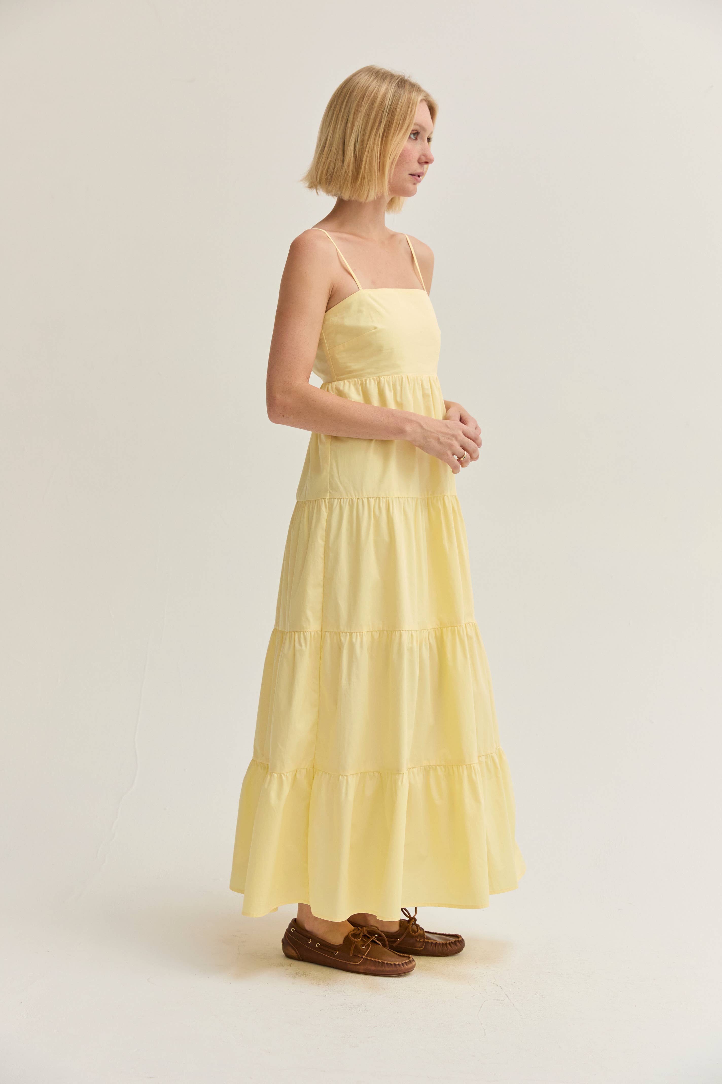 Yellow Iris Poplin Tiered Maxi Dress