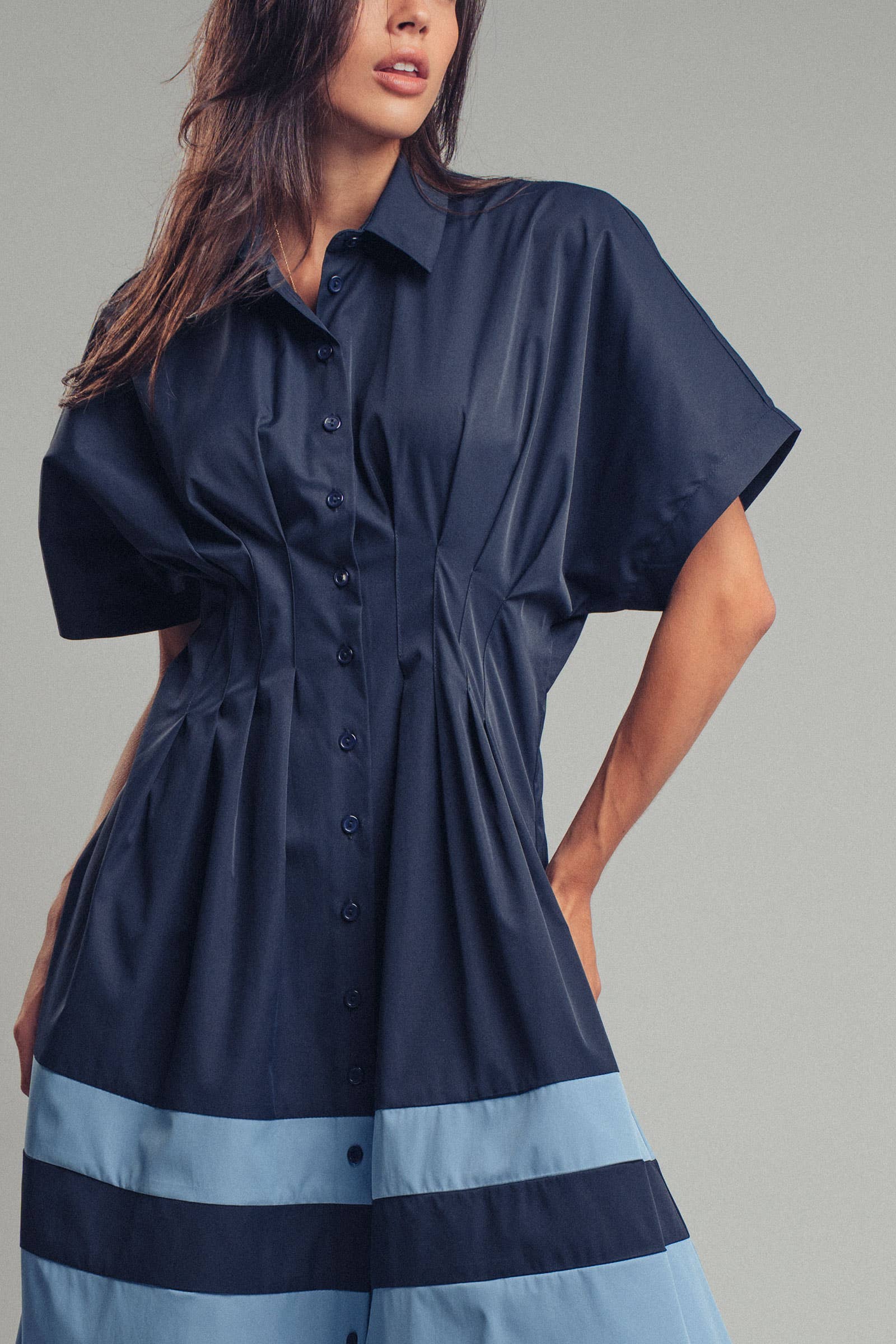 Navy Colorblock Midi Dress