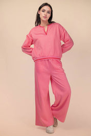 Pink Color Band Detail Comfy Set