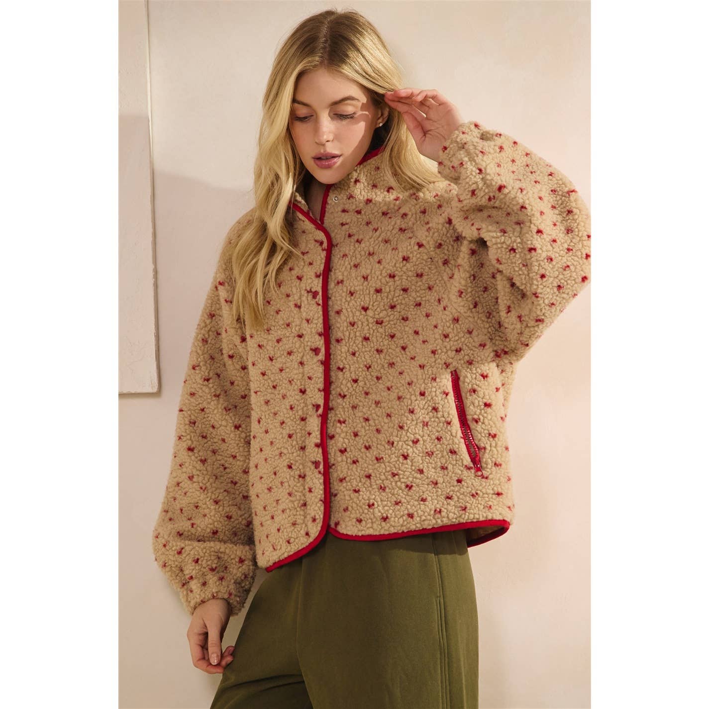 Printed Sherpa Button Up Jacket