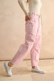 Pink Striped Barrel Pants