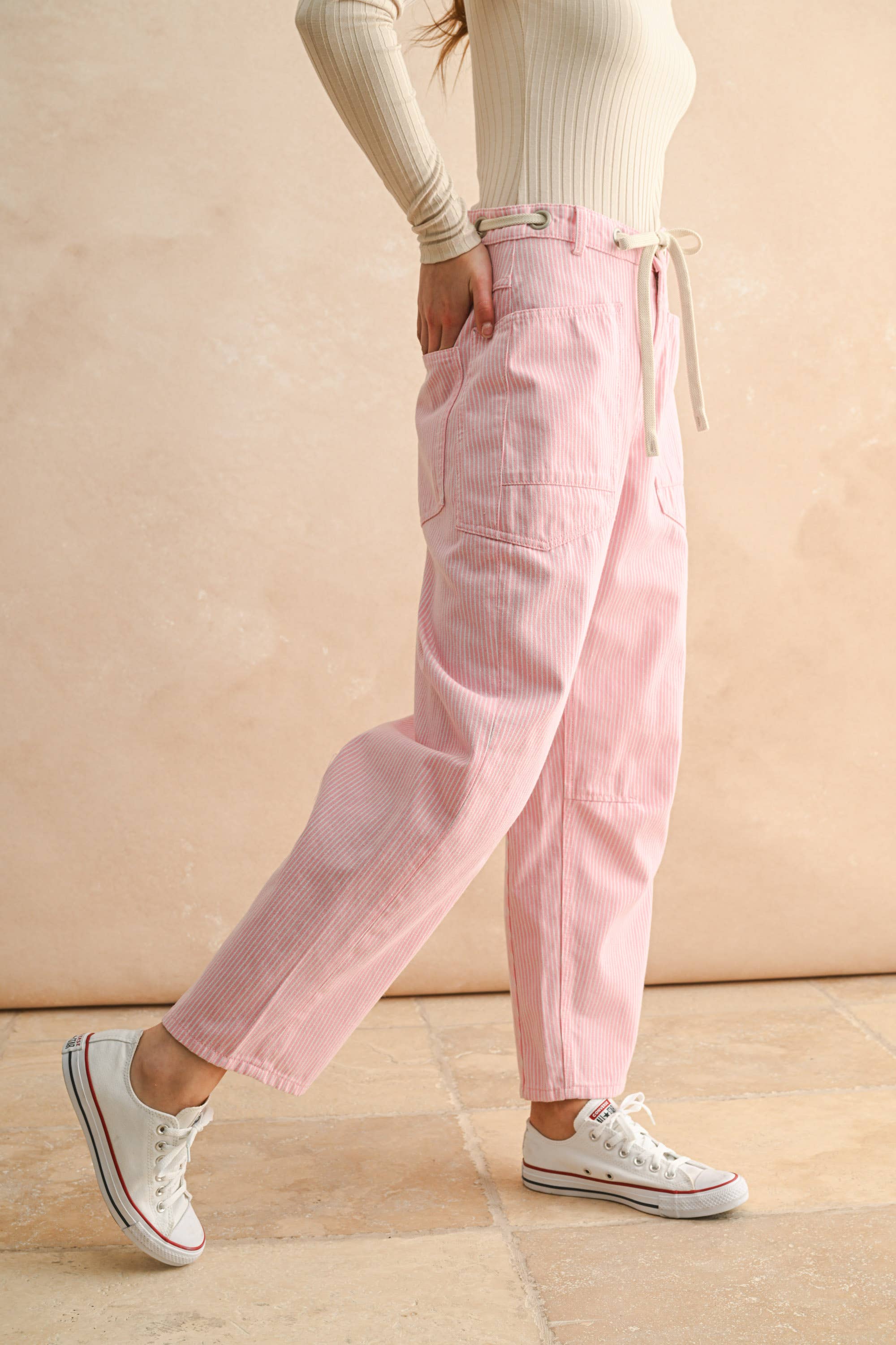 Pink Striped Barrel Pants