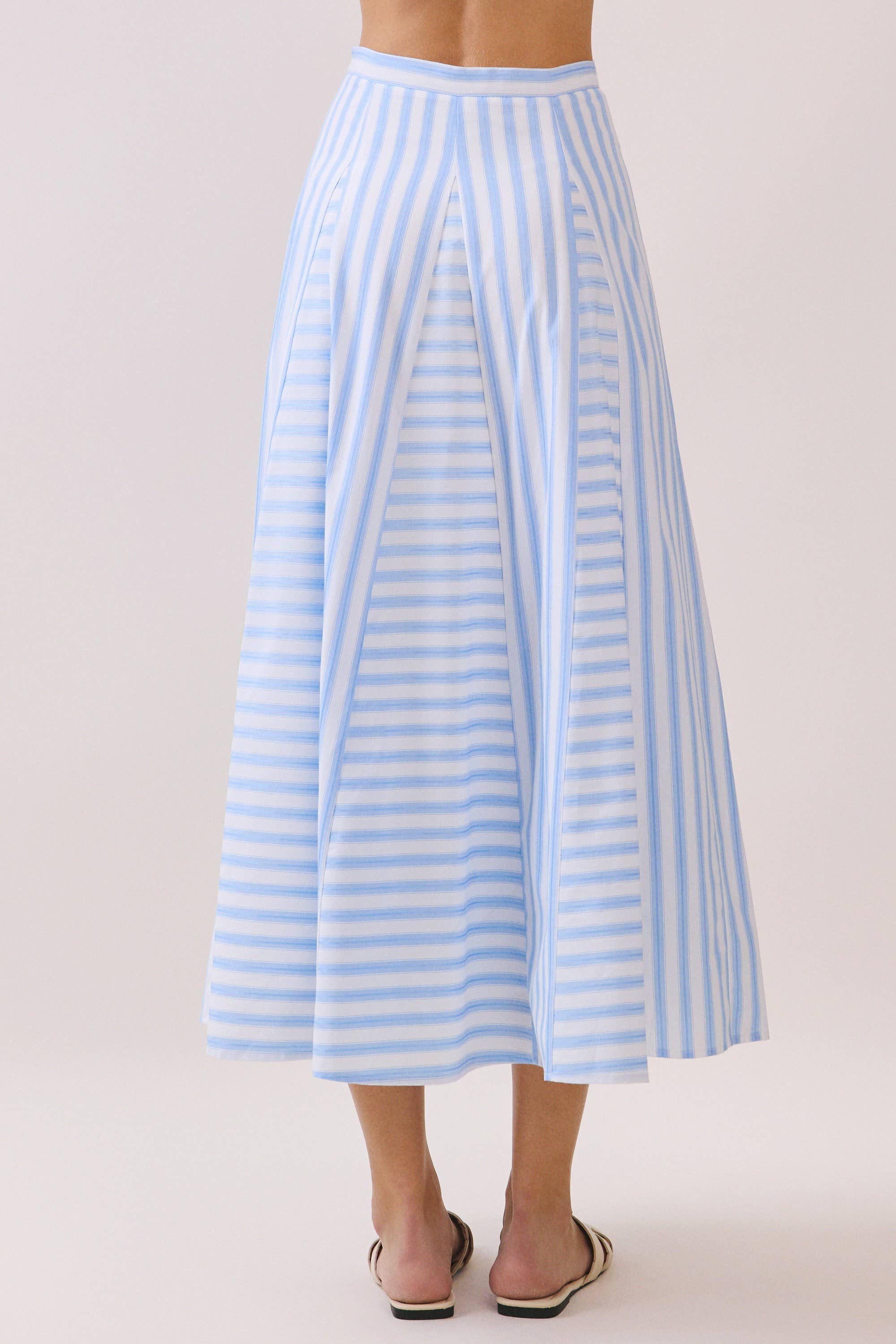 Blue Striped Paneled Midi Skirt