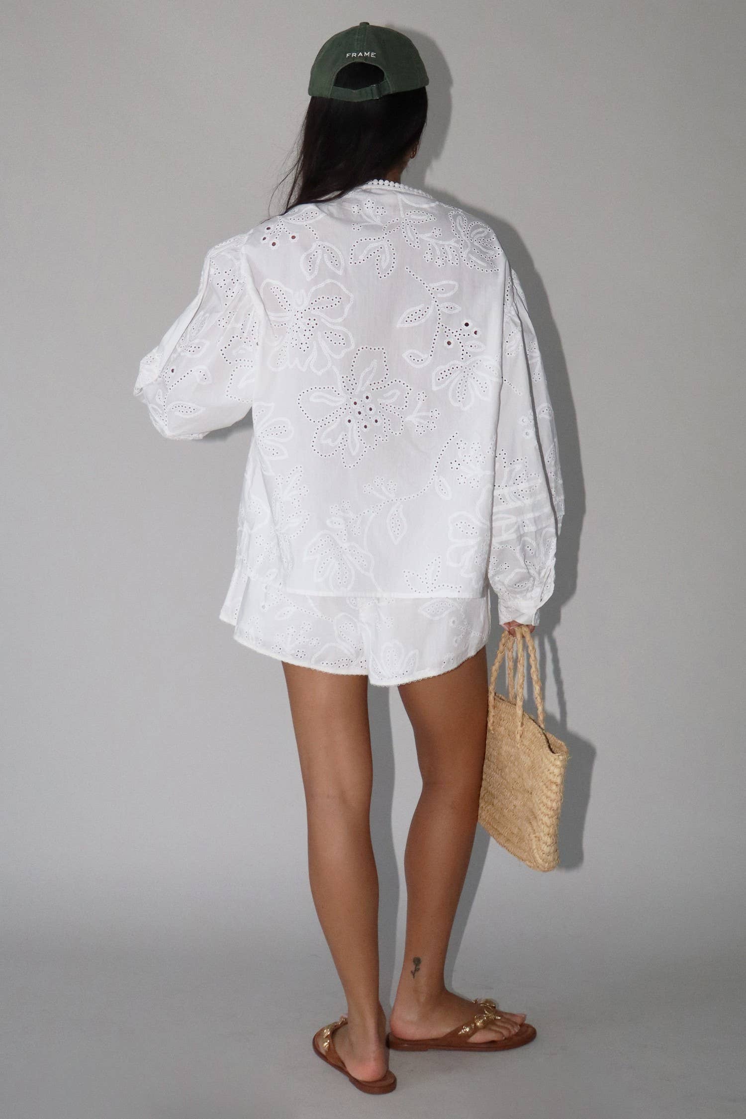White Eyelet Cotton Long Sleeve Blouse — view 13