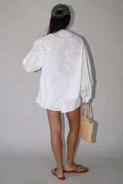 White Eyelet Cotton Long Sleeve Blouse — view 13