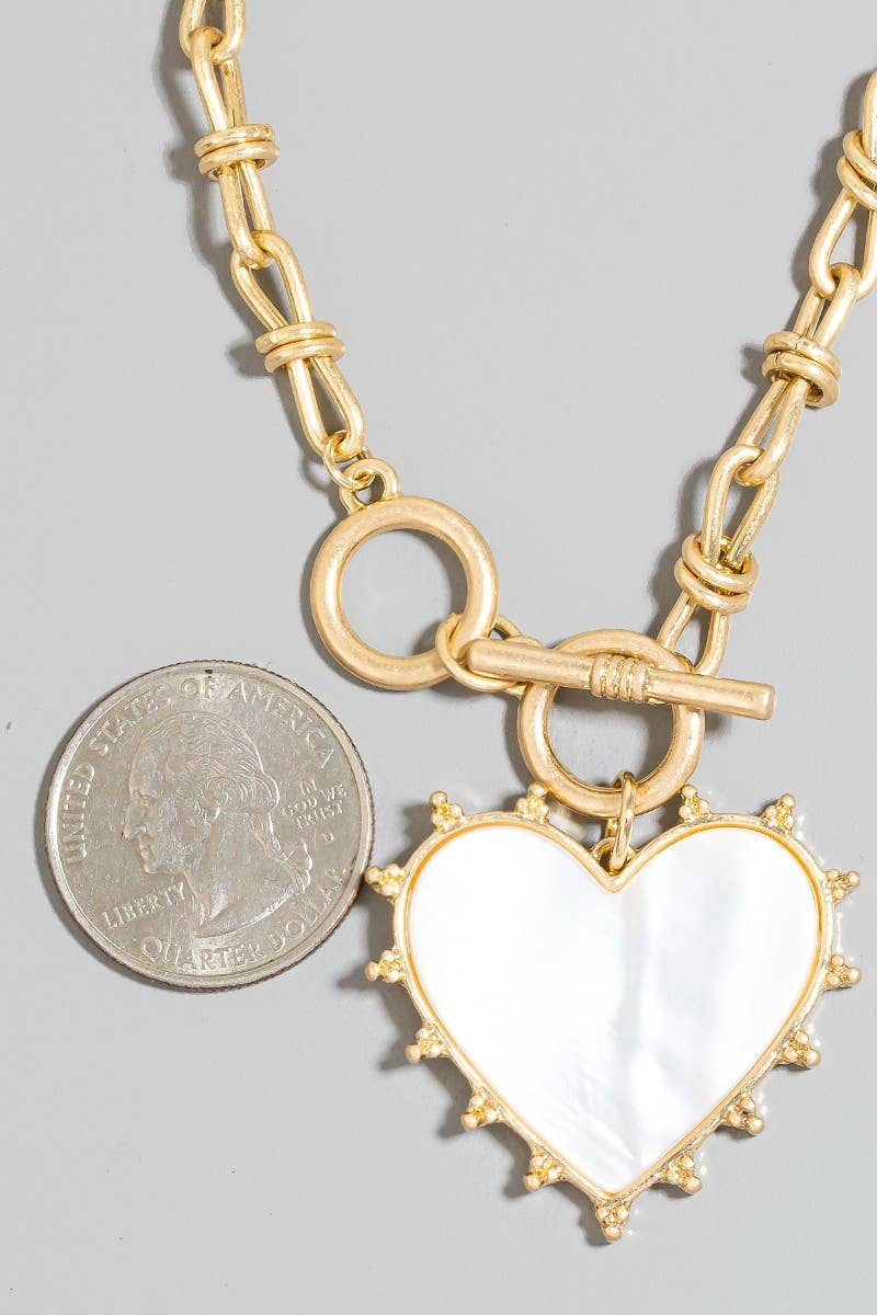 Mother Of Pearl Heart Charm Toggle Chain Bracelet