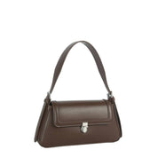 Vegan Leather Push Lock Flap Shoulder Baguette Bag
