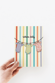 Welcome Baby Onesies Rainbow Striped New Baby Greeting Card