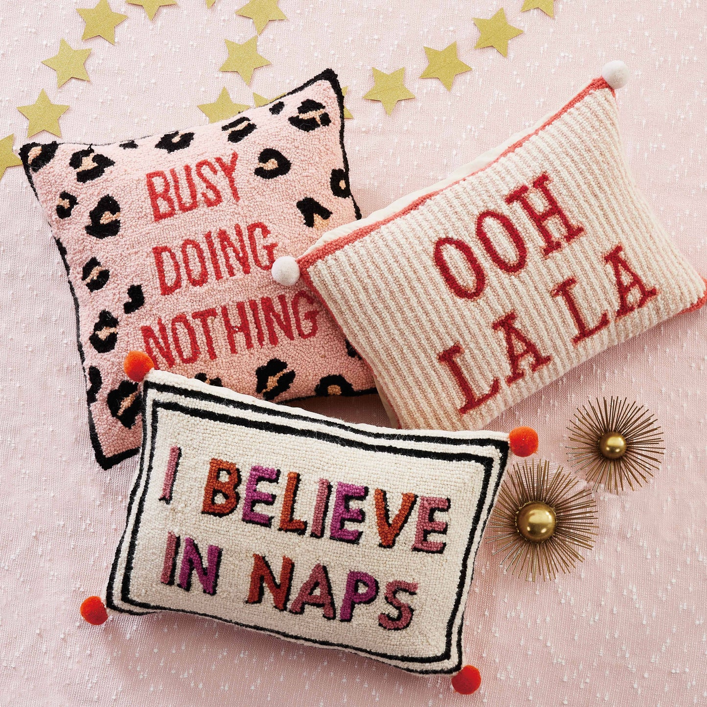 I Believe In Naps With  Pom Pom Hook Pillow