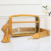 Faux Leather Transparent Rectangular Crossbody Bag: Clear,Royal Blue