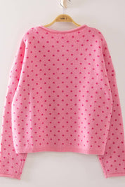 Pink Polka Dot Sweater showing round neckline