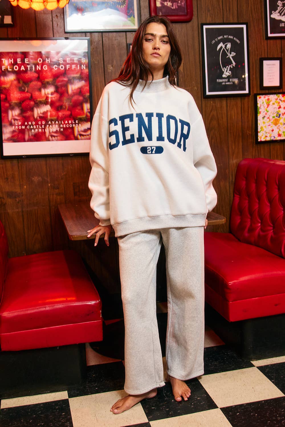 Gray Senior Mockneck Sweatshirt — drop shoulder and long sleeve