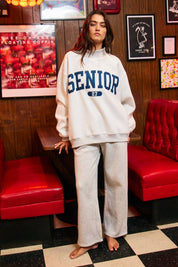 Gray Senior Mockneck Sweatshirt — drop shoulder and long sleeve