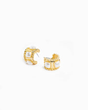 Gold Rope Textured Pearl Hoop Earring