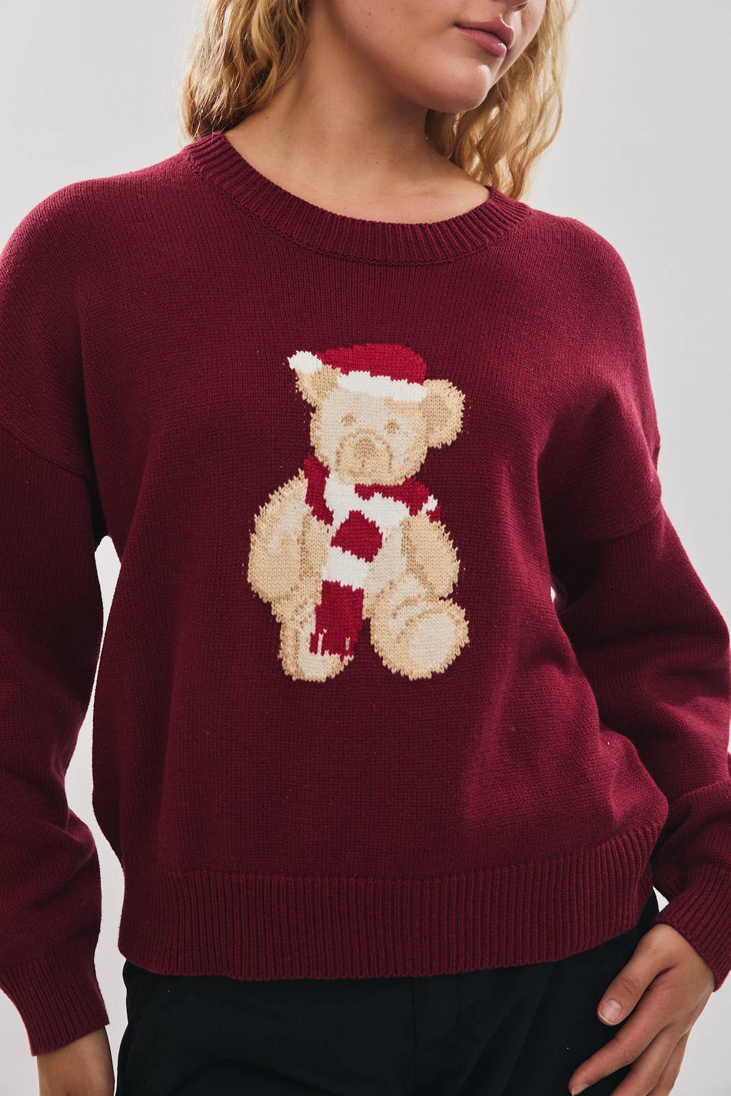 Burgundy Santa Teddy Bear Sweater