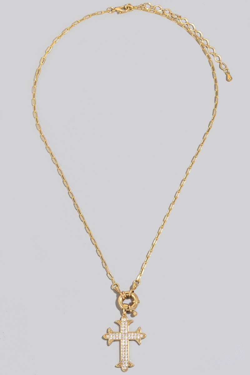 Intricate Pave Gothic Cross Pendant Chain Necklace