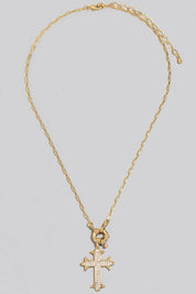 Intricate Pave Gothic Cross Pendant Chain Necklace