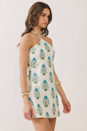 Cream Floral Halter Neck Mini Dress