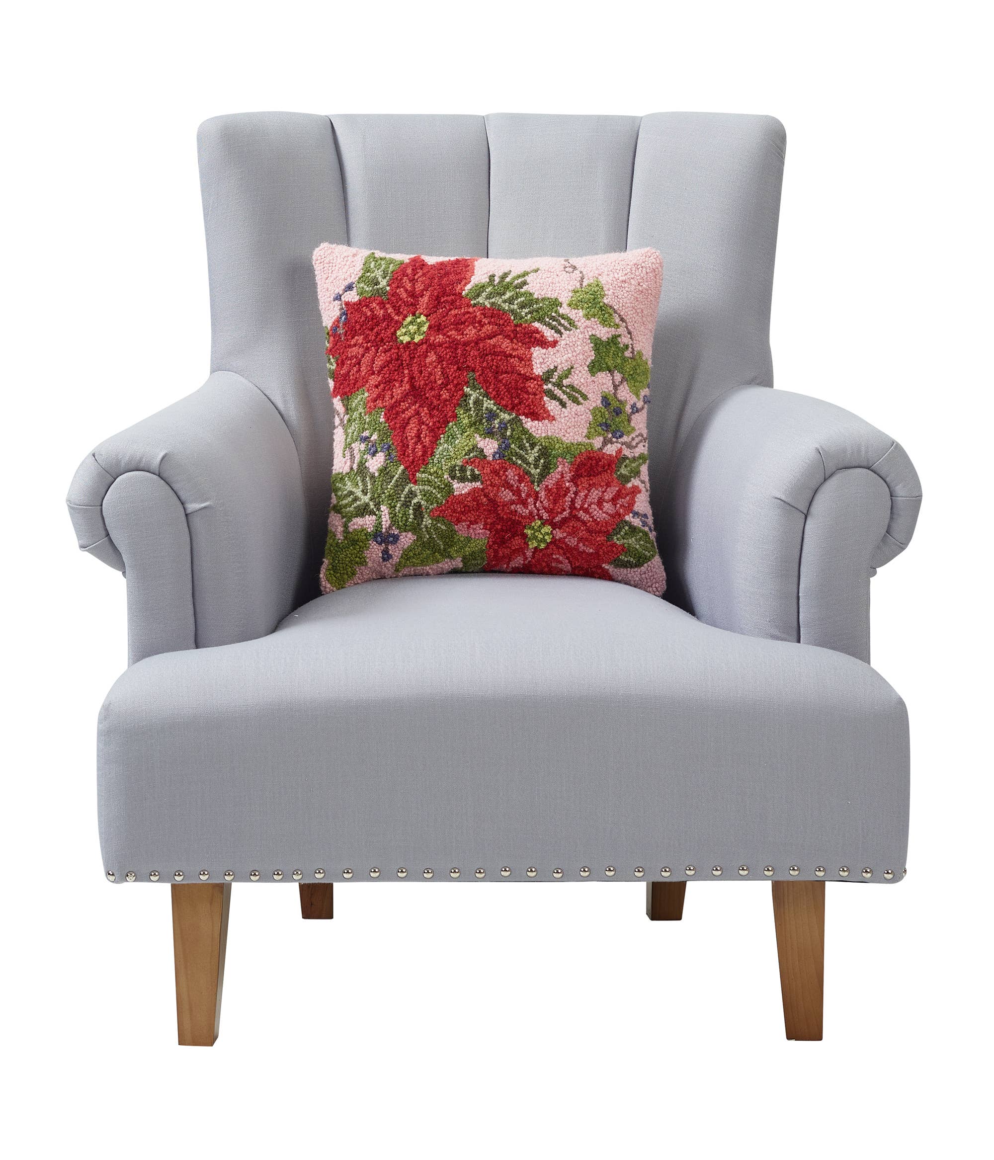 Poinsettia On Pink w/Pine Hook Pillow - Susan Winget