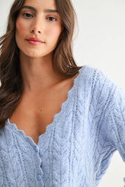 Blue Scallop Knit Cardigan