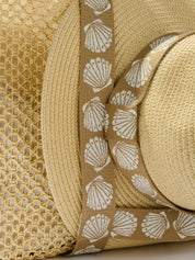 Tan Shell Beach Bag & Hat Set