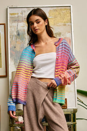 Rainbow Striped Button Down Cardigan