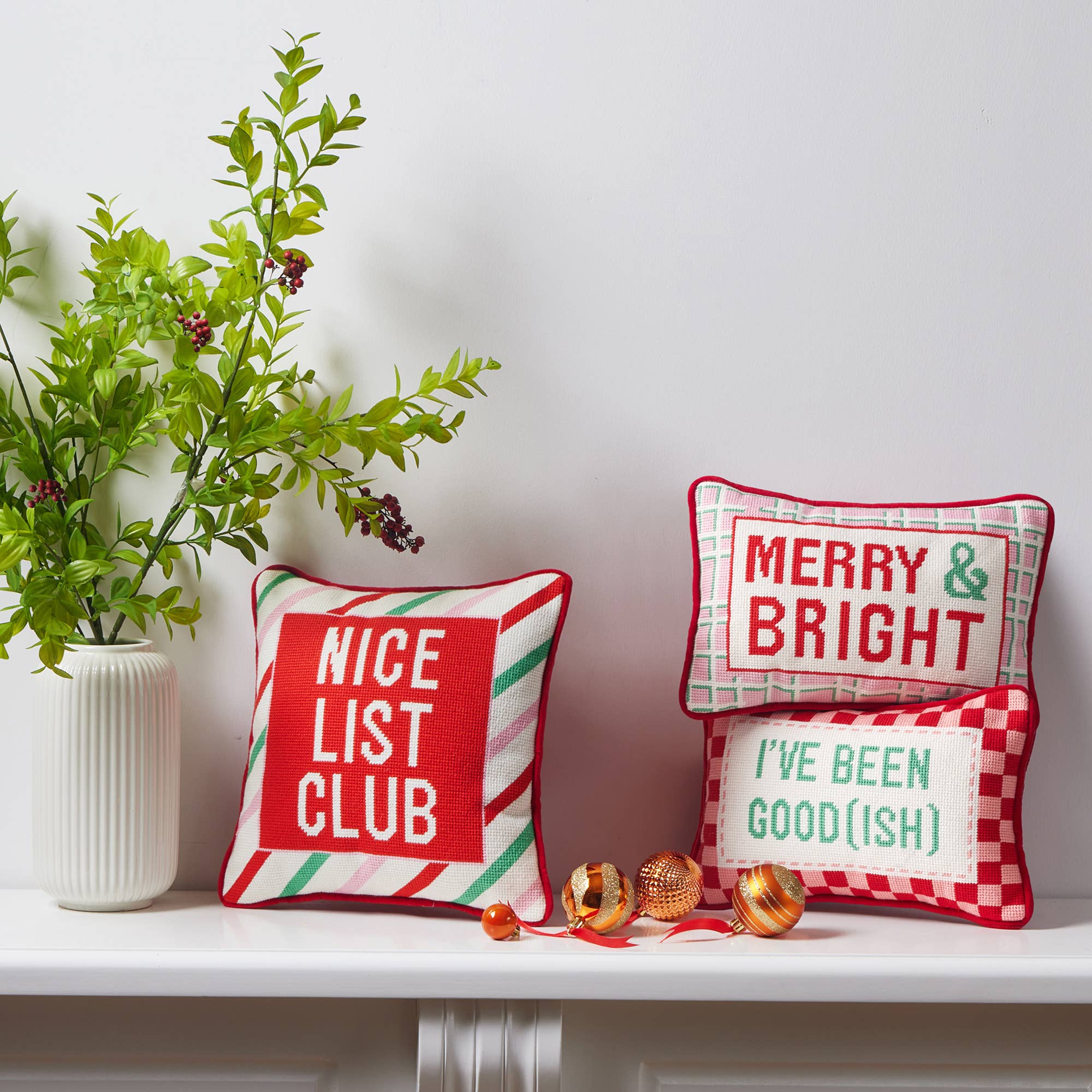 Nice List Club Embroidered Pillow