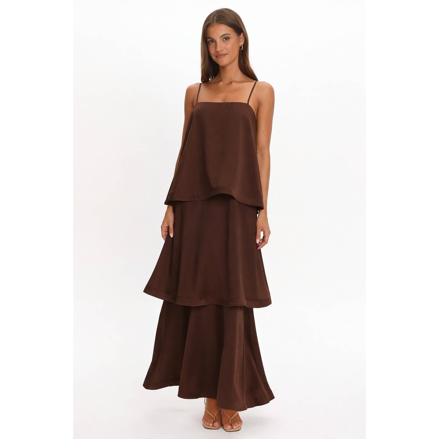 Brown Layered Flowy Maxi Dress