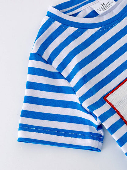 Sailboat Smocking Embroidered Striped Boys