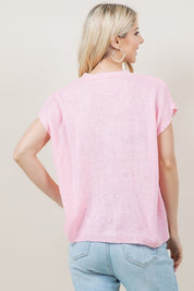 Pink Short Sleeve Button Down Cardigan