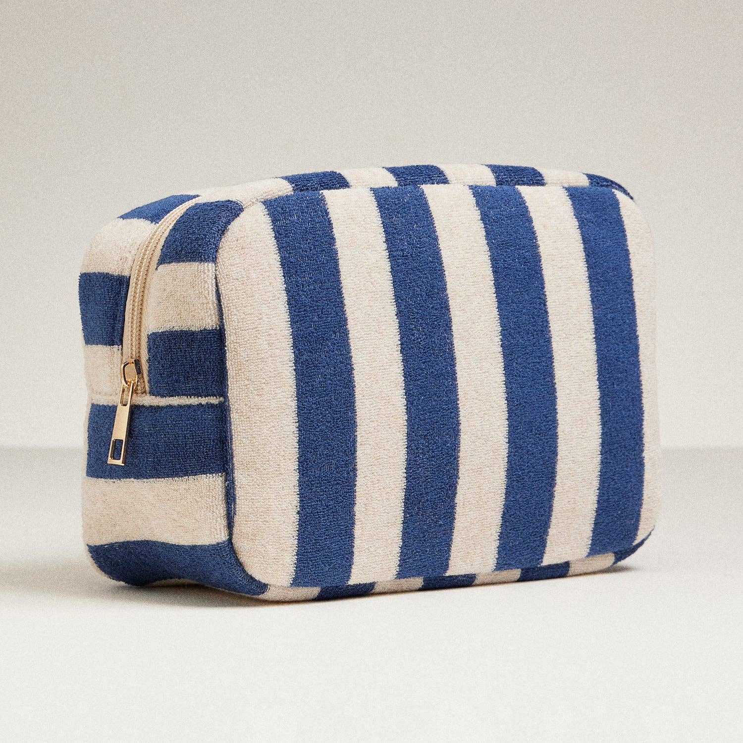 Navy Terry Fabric Striped Pouch