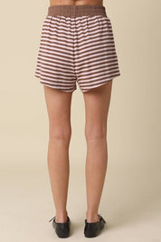Brown & Pink Striped Elastic-Waist Shorts