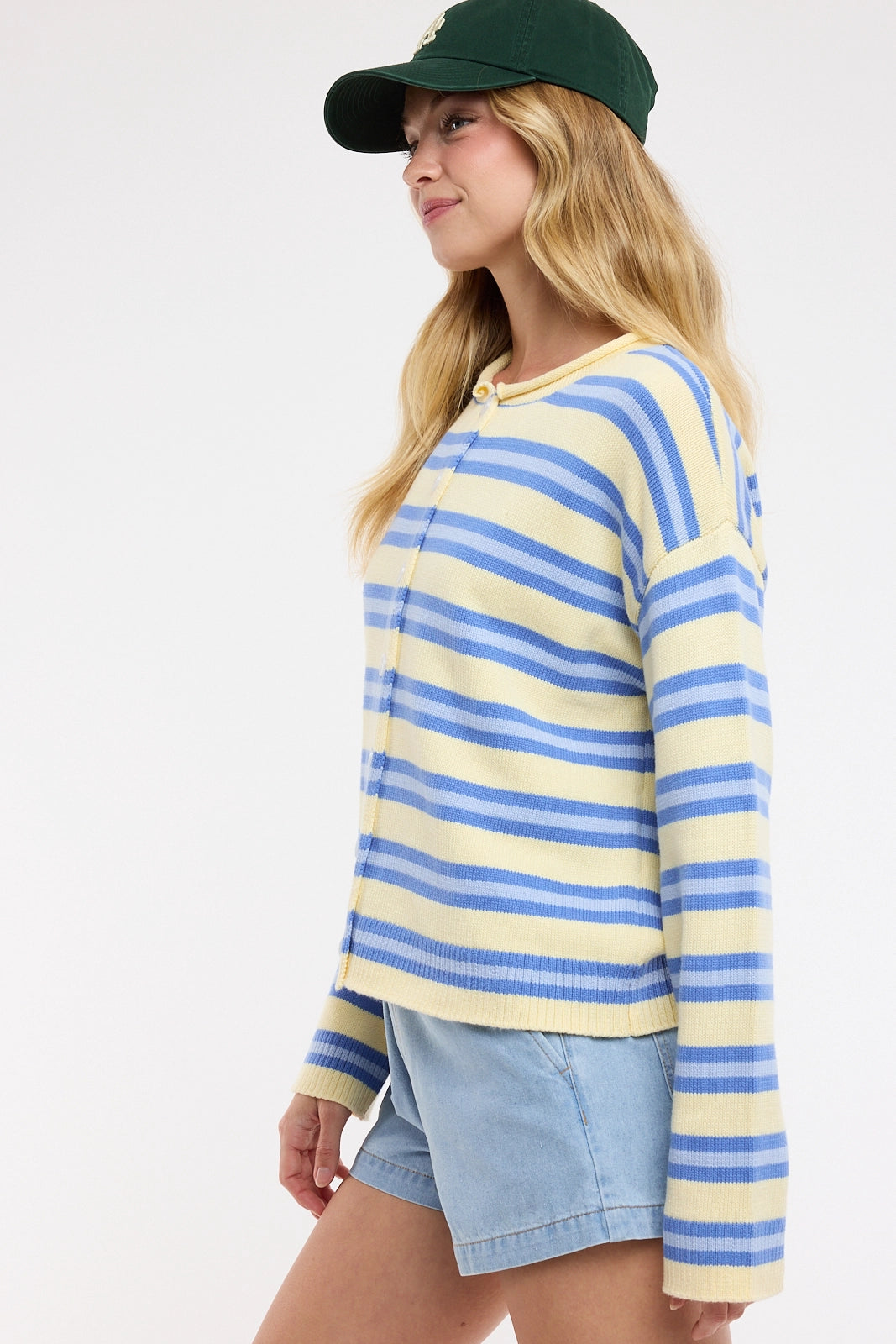 Blue Multi-Striped Sweater Cardigan