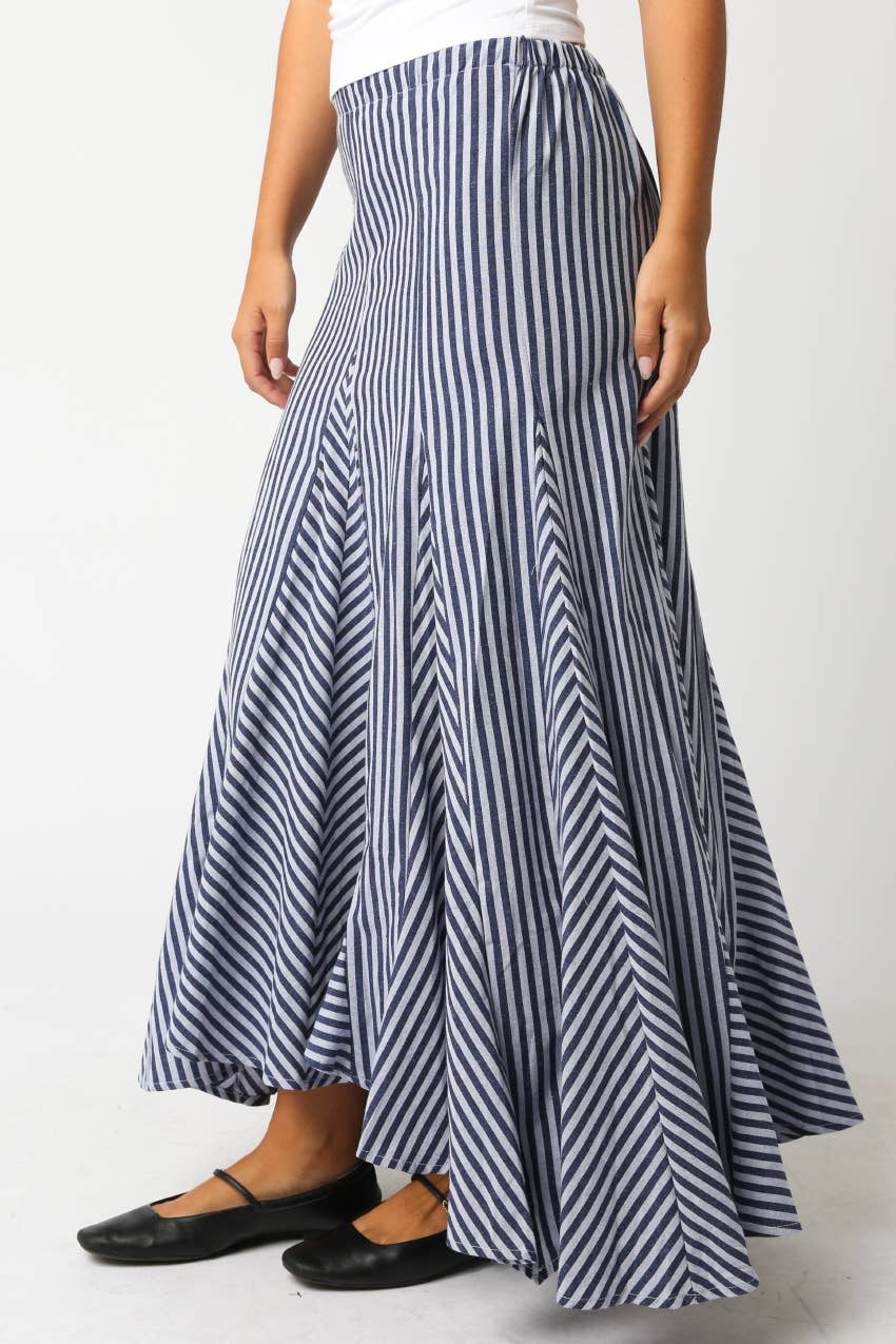 Blue & White Stripe Maxi Skirt