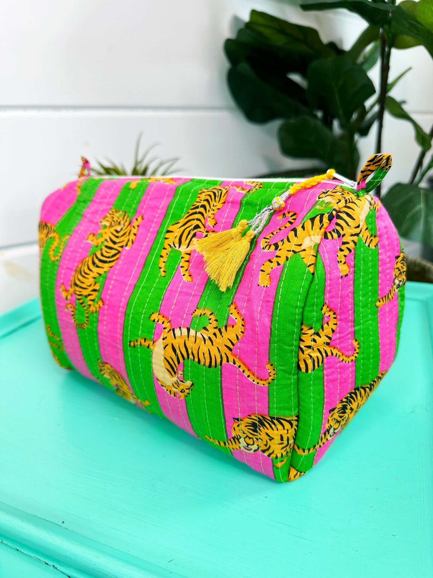 Quilted Tiger Print Makeup Bag | Cosmetics Toiletry Bag