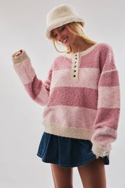 Long Sleeve Knit Henley Sweater Top