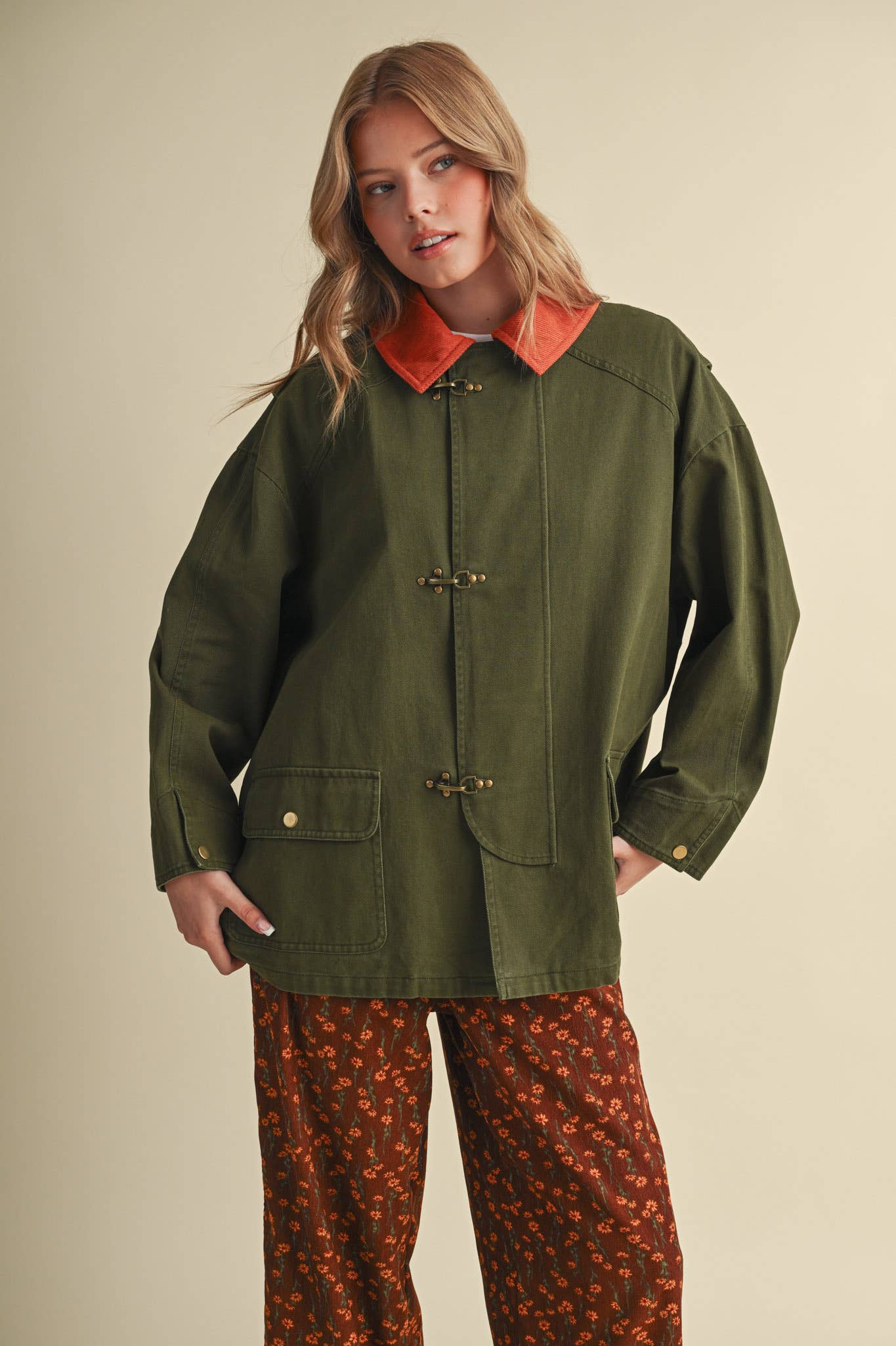 Olive Corduroy Collar Utility Jacket