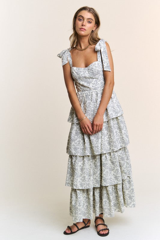 Black Floral Tiered Maxi Dress
