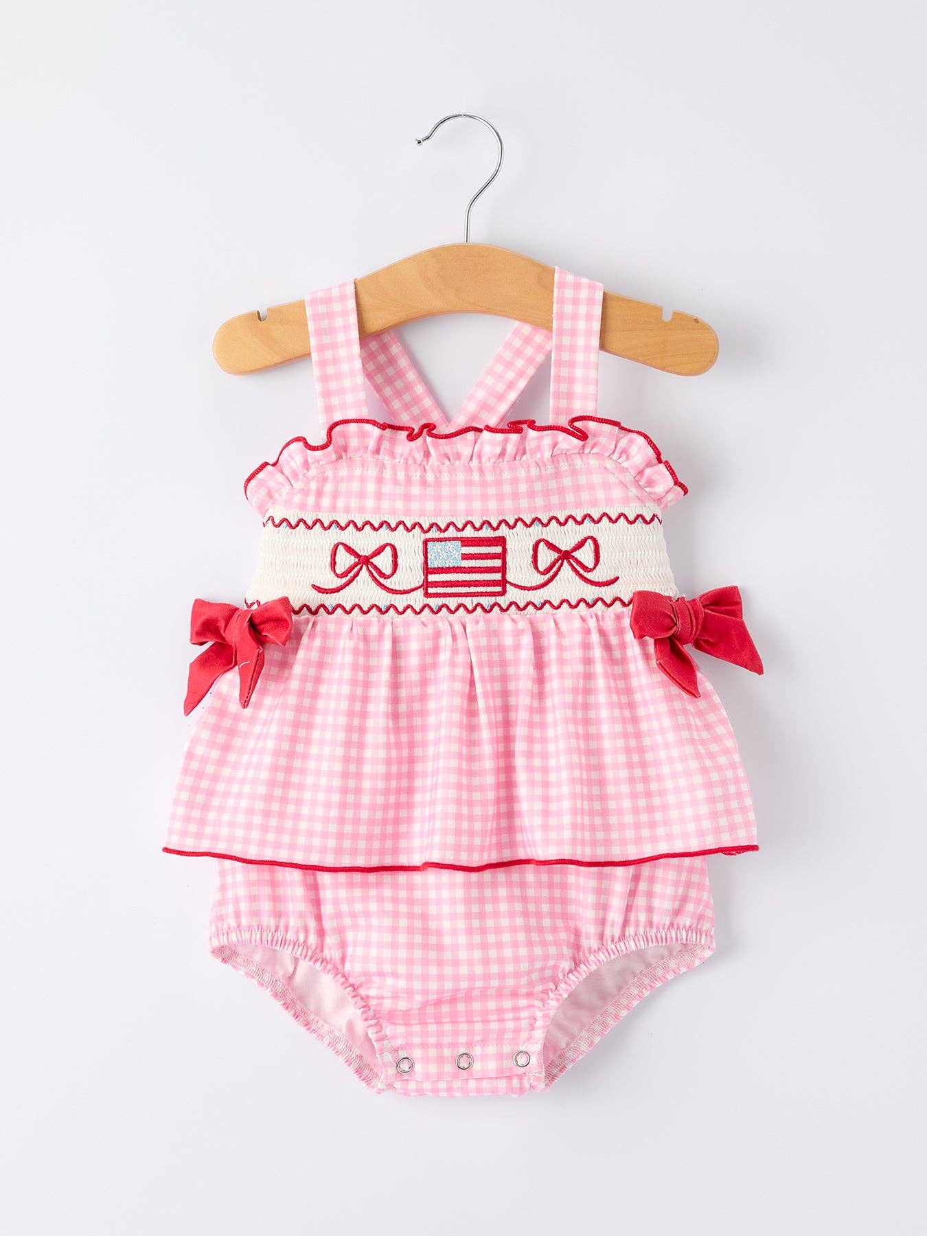 4th of July Plaid Girls Romper