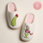 Grinch Green Embroidery Slippers