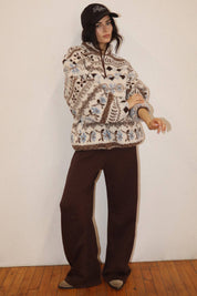 Cream Patterned Fleece Pullover — sherpa and oversides