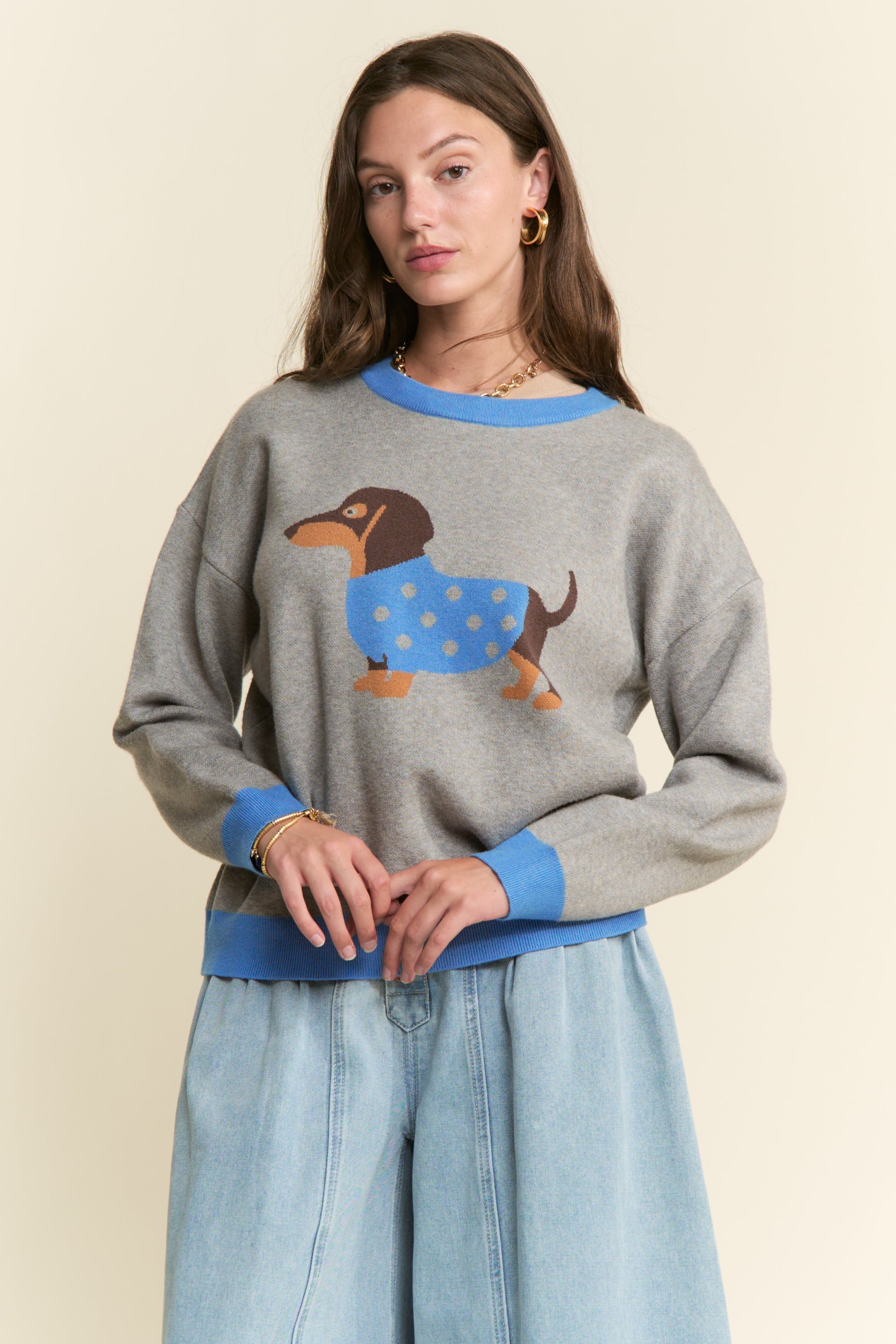 Grey Christmas Dachshund Sweater