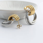 Mixed Metal Double Round Stud Earring
