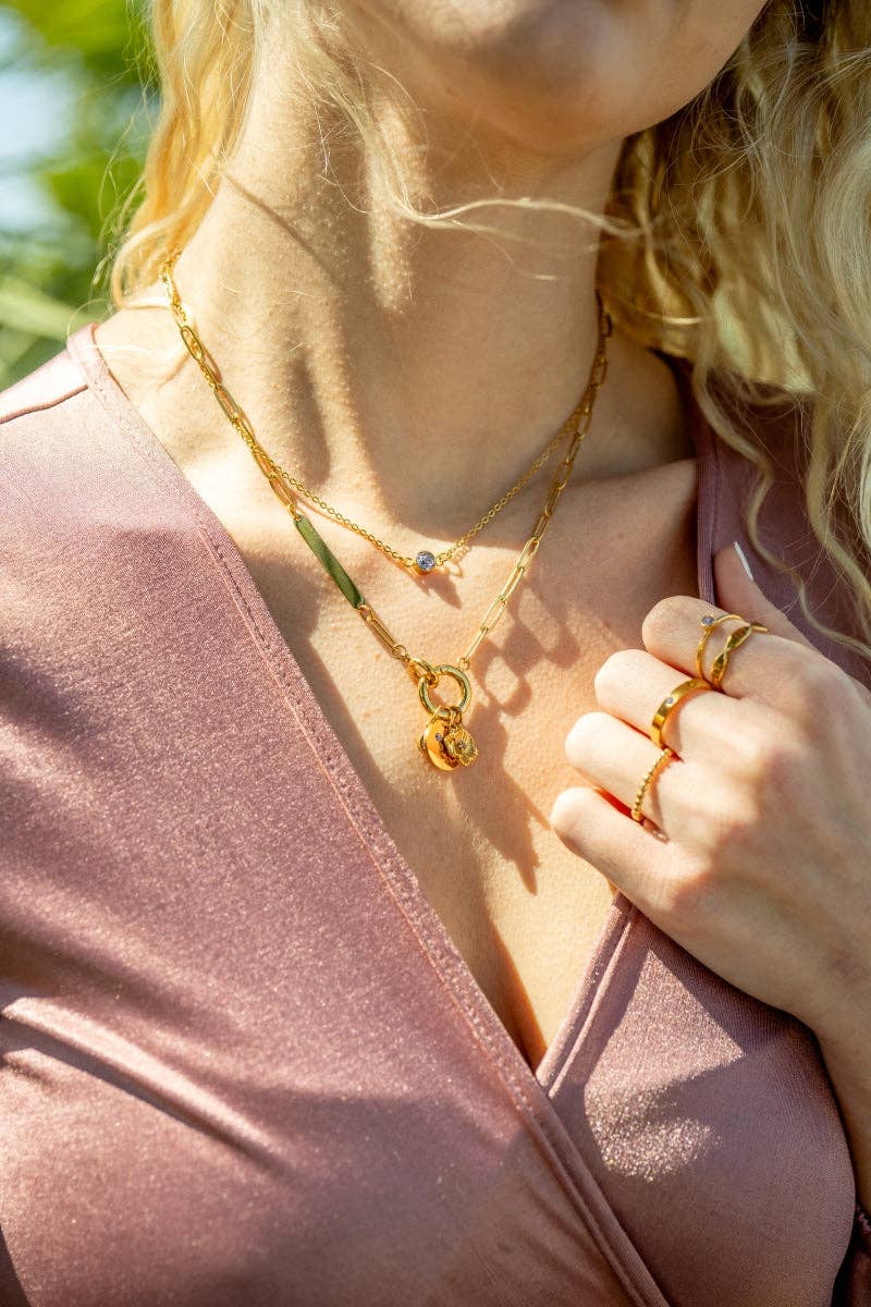 18K Gold Paperclip Charm Holder Necklace