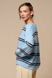 Light Blue Striped Button Cardigan