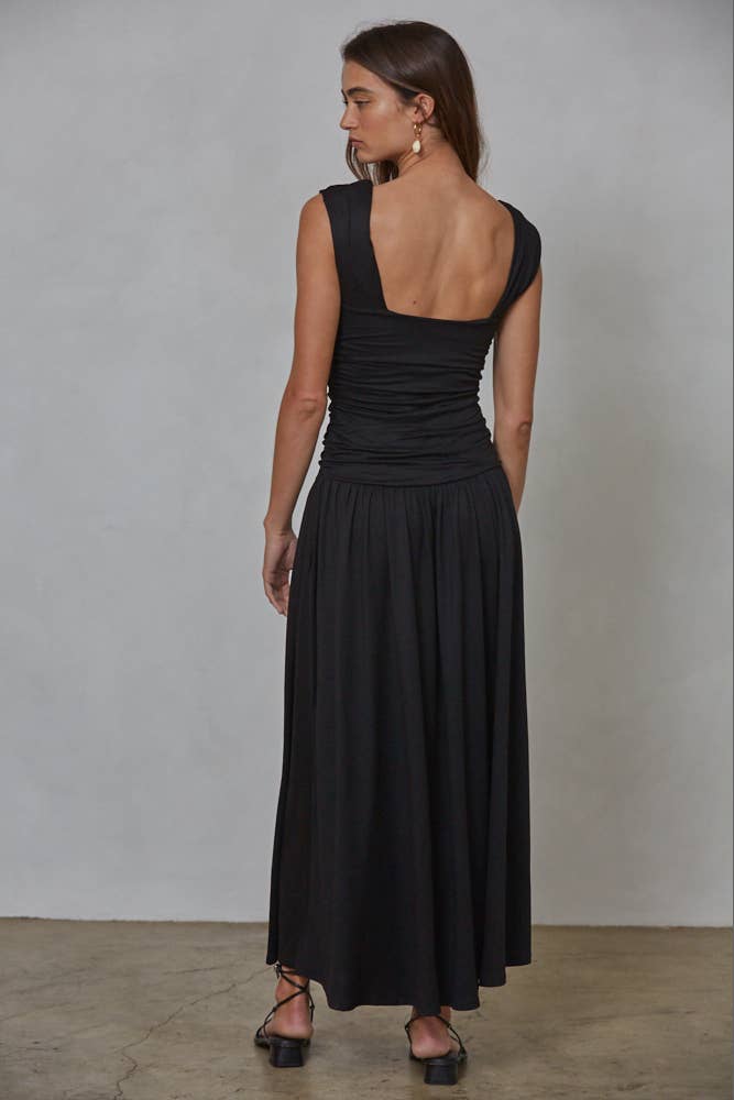 Black Ruched Side Sleeveless Dress