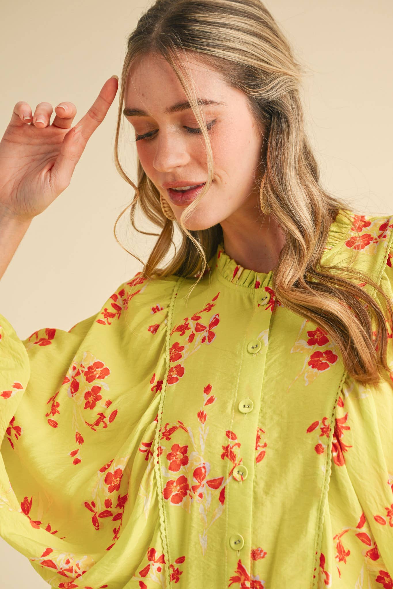 Blue Floral Dolman Sleeve Blouse