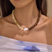 Brown Two-Tone Stone & Pearl Necklace